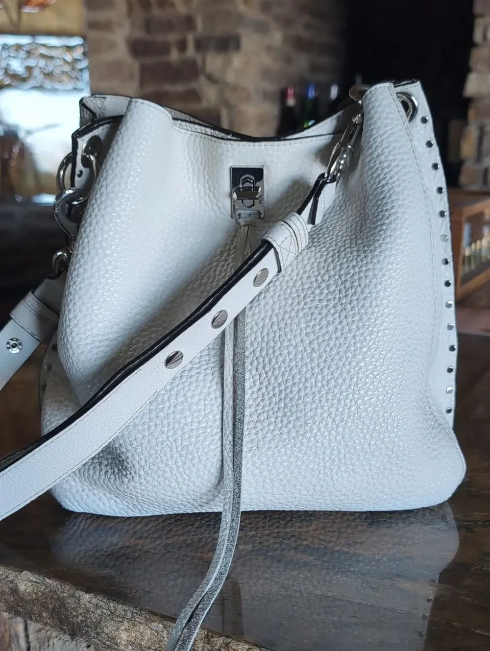 Rebecca Minkoff -Hobo Silver Studded Darren Shoulder Bag Optic White🤍